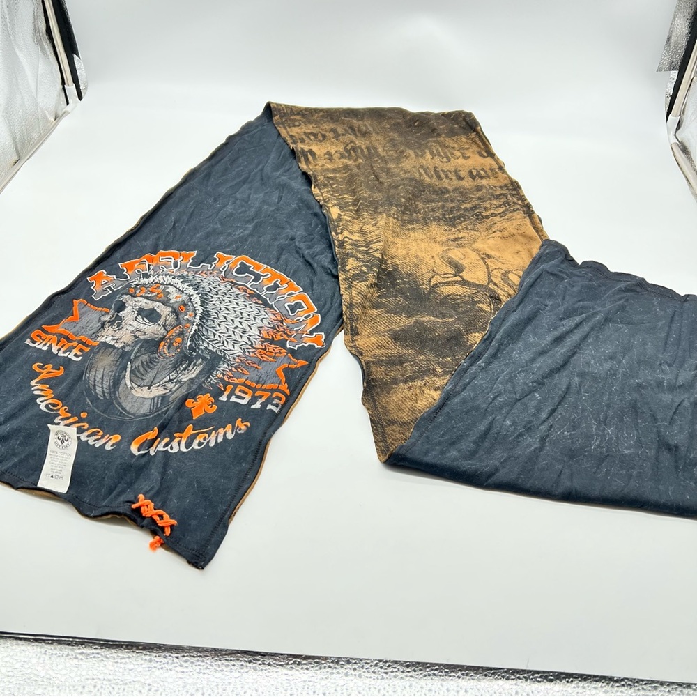 Affliction Live Fast American Black/Gray`& Orange/Brown Skull Graphic Long Scarf